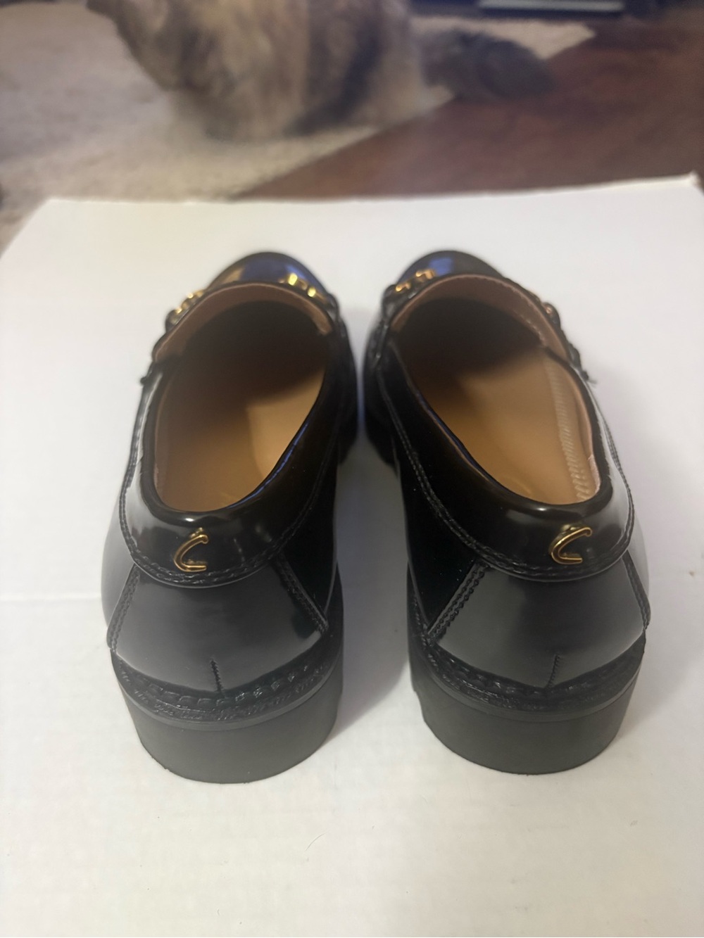 Circus NY by Sam Edelman Women Sz 6.5 Black Patent Loafer with Gold Chain Accent - Picture 3 of 9